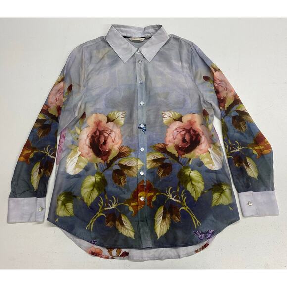 Soft Surroundings Tops - Women Soft Surroundings 100% silk floral graphic button up shirt blouse top M